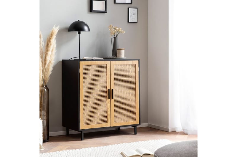 Skjenk Wohnling Melaminbelagt MDF 80 cm 2 dører med flettverk i Wieners stil moderne - Møbler - Bord - Avlastningsbord & sidobord - Konsollbord & gangbord