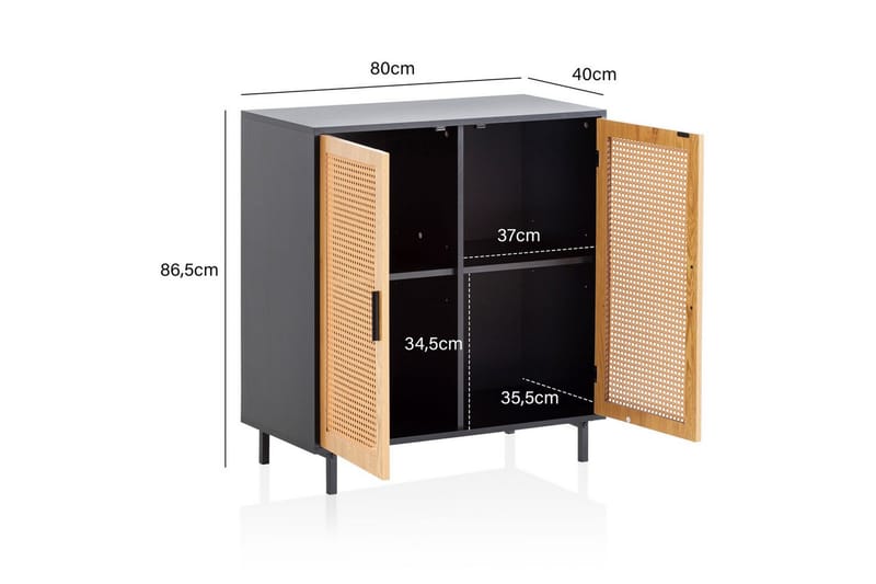 Skjenk Wohnling Melaminbelagt MDF 80 cm 2 dører med flettverk i Wieners stil moderne - Møbler - Bord - Avlastningsbord & sidobord - Konsollbord & gangbord