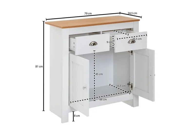 Skjenk Wohnling Melaminbelagt sponplate tofarget eik/hvit 2 dører 2 skuffer moderne - Oppbevaring - Oppbevaringsmøbler - Sideboard & skjenk