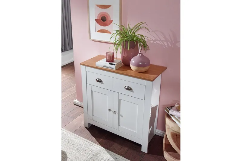 Skjenk Wohnling Melaminbelagt sponplate tofarget eik/hvit 2 dører 2 skuffer moderne - Oppbevaring - Oppbevaringsmøbler - Sideboard & skjenk