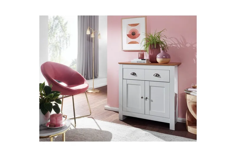 Skjenk Wohnling Melaminbelagt sponplate tofarget eik/hvit 2 dører 2 skuffer moderne - Oppbevaring - Oppbevaringsmøbler - Sideboard & skjenk