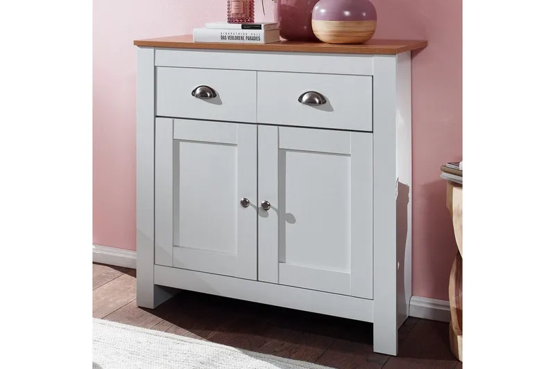 Skjenk Wohnling Melaminbelagt sponplate tofarget eik/hvit 2 dører 2 skuffer moderne - Oppbevaring - Oppbevaringsmøbler - Sideboard & skjenk