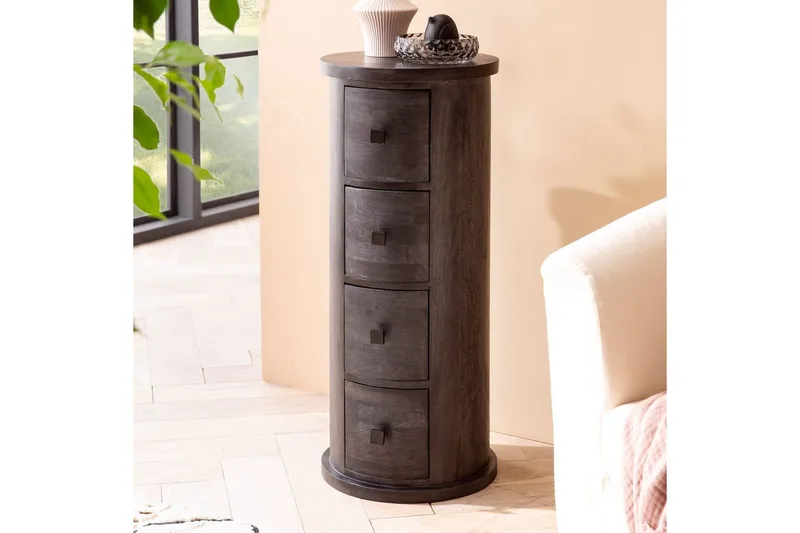 Skjenk Wohnling Rundt heltre landstil Svart, 4 skuffer - Svart, 4 skuffer - Møbler - Bord - Avlastningsbord & sidobord - Konsollbord & gangbord