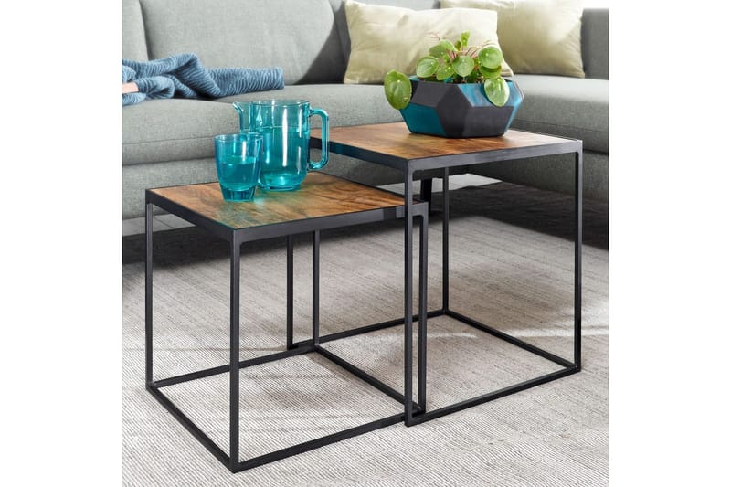 Sofabord Wohnling Sett med 2 massive treverk med metallben i moderne stil - Møbler - Bord - Avlastningsbord & sidobord - Lampebord & sidebord