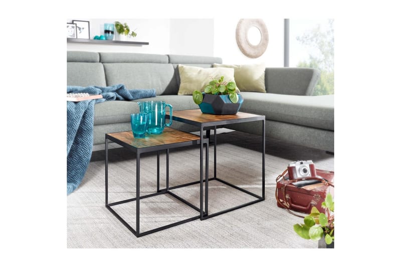 Sofabord Wohnling Sett med 2 massive treverk med metallben i moderne stil - Møbler - Bord - Avlastningsbord & sidobord - Lampebord & sidebord