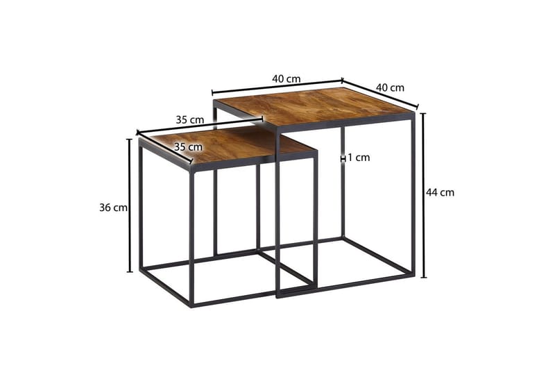 Sofabord Wohnling Sett med 2 massive treverk med metallben i moderne stil - Møbler - Bord - Avlastningsbord & sidobord - Lampebord & sidebord