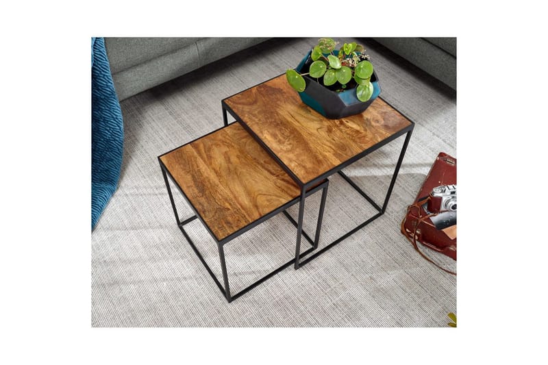 Sofabord Wohnling Sett med 2 massive treverk med metallben i moderne stil - Møbler - Bord - Avlastningsbord & sidobord - Settbord