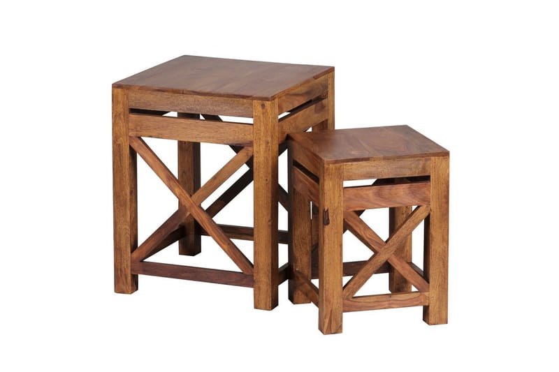 Sofabord Wohnling Sett med 2 massive treverk med X-ramme i landlig stil - Møbler - Bord - Avlastningsbord & sidobord - Lampebord & sidebord