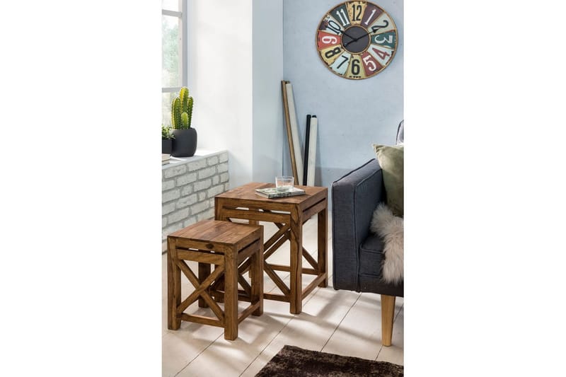 Sofabord Wohnling Sett med 2 massive treverk med X-ramme i landlig stil - Møbler - Bord - Avlastningsbord & sidobord - Lampebord & sidebord