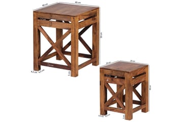 Sofabord Wohnling Sett med 2 massive treverk med X-ramme i landlig stil - Møbler - Bord - Avlastningsbord & sidobord - Lampebord & sidebord