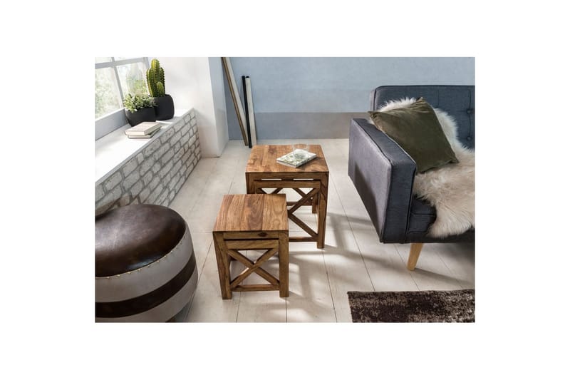 Sofabord Wohnling Sett med 2 massive treverk med X-ramme i landlig stil - Møbler - Bord - Avlastningsbord & sidobord - Lampebord & sidebord