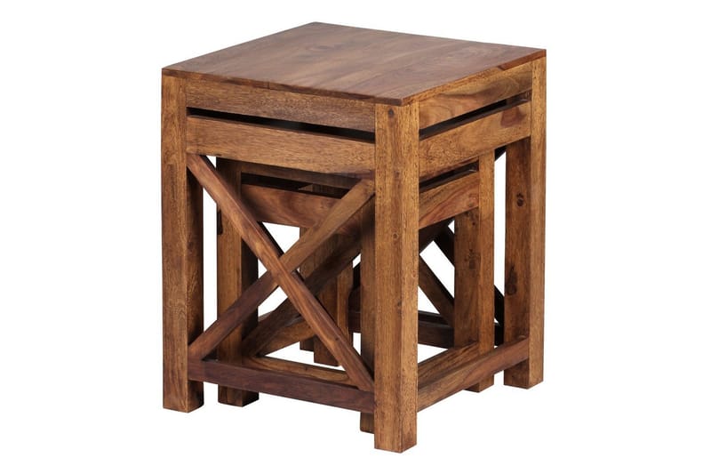 Sofabord Wohnling Sett med 2 massive treverk med X-ramme i landlig stil - Møbler - Bord - Avlastningsbord & sidobord - Lampebord & sidebord