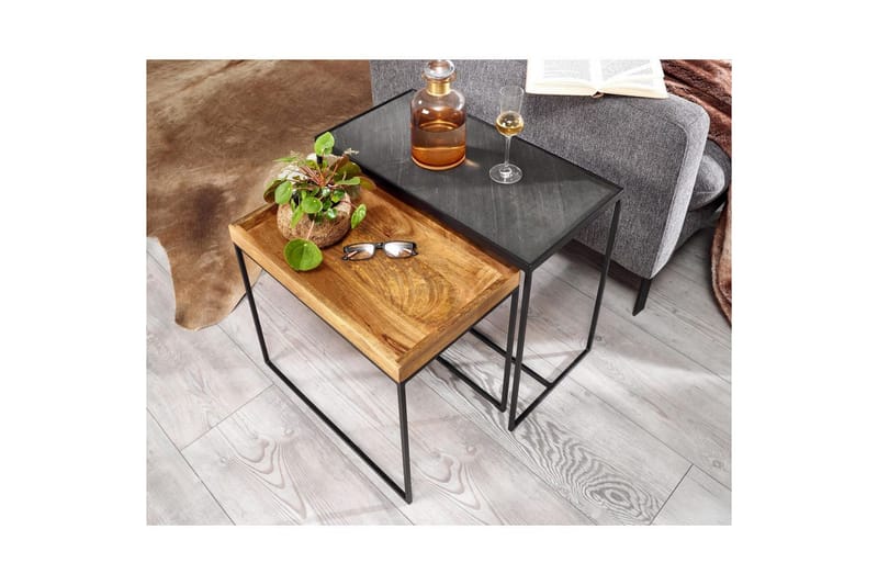 Sofabord Wohnling Sett med 2 Massivt Tre Brettstil Steinoptikk Industriell - Møbler - Bord - Avlastningsbord & sidobord - Settbord