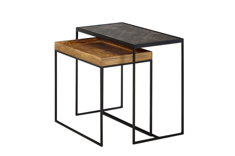 Sofabord Wohnling Sett med 2 Massivt Tre Brettstil Steinoptikk Industriell - Møbler - Bord - Avlastningsbord & sidobord - Lampebord & sidebord