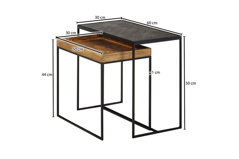 Sofabord Wohnling Sett med 2 Massivt Tre Brettstil Steinoptikk Industriell - Møbler - Bord - Avlastningsbord & sidobord - Lampebord & sidebord