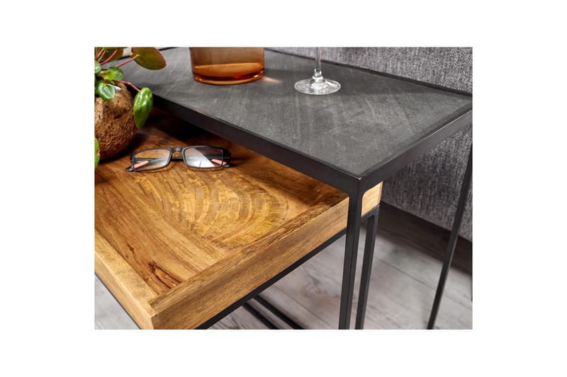 Sofabord Wohnling Sett med 2 Massivt Tre Brettstil Steinoptikk Industriell - Møbler - Bord - Avlastningsbord & sidobord - Lampebord & sidebord