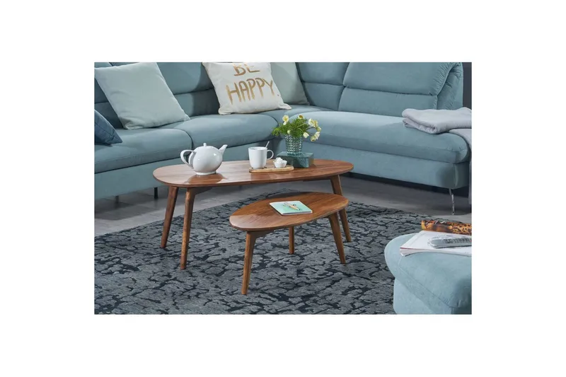 Sofabord Wohnling Sett med 2 nyreformet, massivt treverk, treben i landlig stil mørkebrun - mørkebrun - Møbler - Bord - Avlastningsbord & sidobord - Settbord