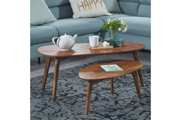 Sofabord Wohnling Sett med 2 nyreformet, massivt treverk, treben i landlig stil mørkebrun - mørkebrun - Møbler - Bord - Avlastningsbord & sidobord - Settbord