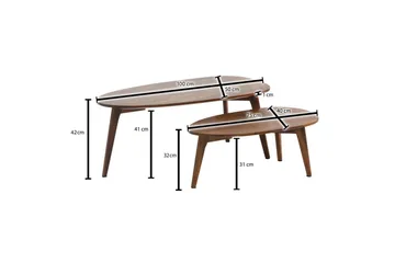 Sofabord Wohnling Sett med 2 nyreformet, massivt treverk, treben i landlig stil mørkebrun - mørkebrun - Møbler - Bord - Avlastningsbord & sidobord - Settbord