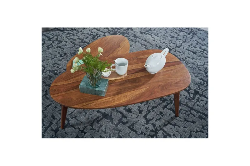 Sofabord Wohnling Sett med 2 nyreformet, massivt treverk, treben i landlig stil mørkebrun - mørkebrun - Møbler - Bord - Avlastningsbord & sidobord - Settbord