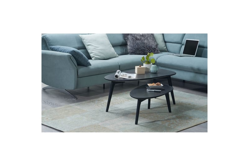Sofabord Wohnling Sett med 2 nyreformet, massivt treverk, treben i landlig stil Svart - Svart - Møbler - Bord - Avlastningsbord & sidobord - Settbord