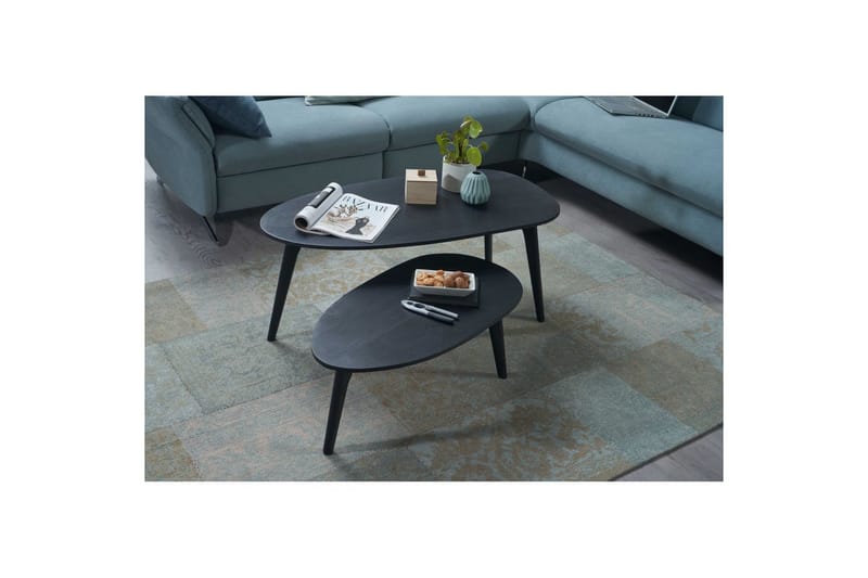 Sofabord Wohnling Sett med 2 nyreformet, massivt treverk, treben i landlig stil Svart - Svart - Møbler - Bord - Avlastningsbord & sidobord - Settbord