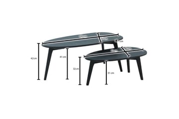 Sofabord Wohnling Sett med 2 nyreformet, massivt treverk, treben i landlig stil Svart - Svart - Møbler - Bord - Avlastningsbord & sidobord - Settbord