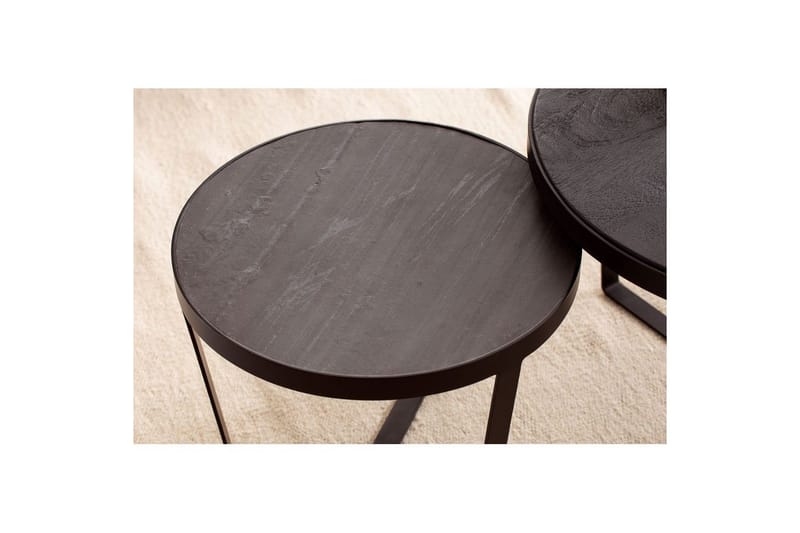 Sofabord Wohnling Sett med 2 runde i heltre og steinoptikk, design metallbase, landlig stil Svart, svart - Svart, svart - Møbler - Bord - Avlastningsbord & sidobord - Settbord