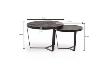 Sofabord Wohnling Sett med 2 runde i heltre og steinoptikk, design metallbase, landlig stil Svart, svart - Svart, svart - Møbler - Bord - Avlastningsbord & sidobord - Settbord