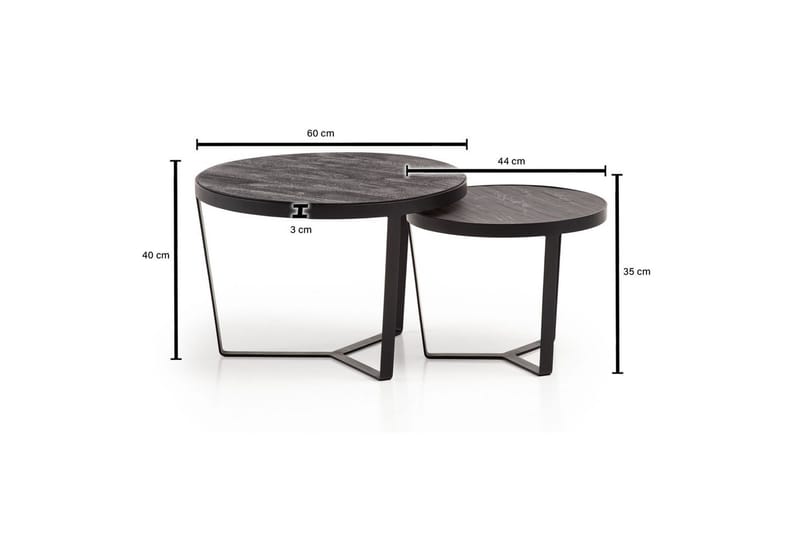 Sofabord Wohnling Sett med 2 runde i heltre og steinoptikk, design metallbase, landlig stil Svart, svart - Svart, svart - Møbler - Bord - Avlastningsbord & sidobord - Settbord