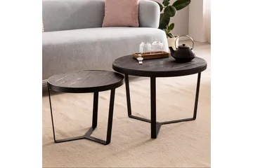 Sofabord Wohnling Sett med 2 runde i heltre og steinoptikk, design metallbase, landlig stil Svart, svart - Svart, svart - Møbler - Bord - Avlastningsbord & sidobord - Settbord