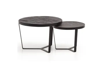 Sofabord Wohnling Sett med 2 runde i heltre og steinoptikk, design metallbase, landlig stil Svart, svart - Svart, svart - Møbler - Bord - Avlastningsbord & sidobord - Settbord