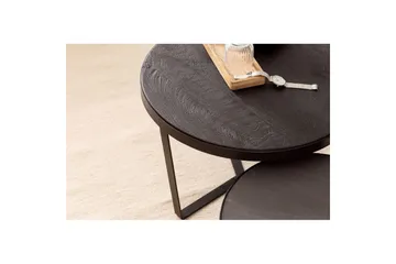 Sofabord Wohnling Sett med 2 runde i heltre og steinoptikk, design metallbase, landlig stil Svart, svart - Svart, svart - Møbler - Bord - Avlastningsbord & sidobord - Settbord