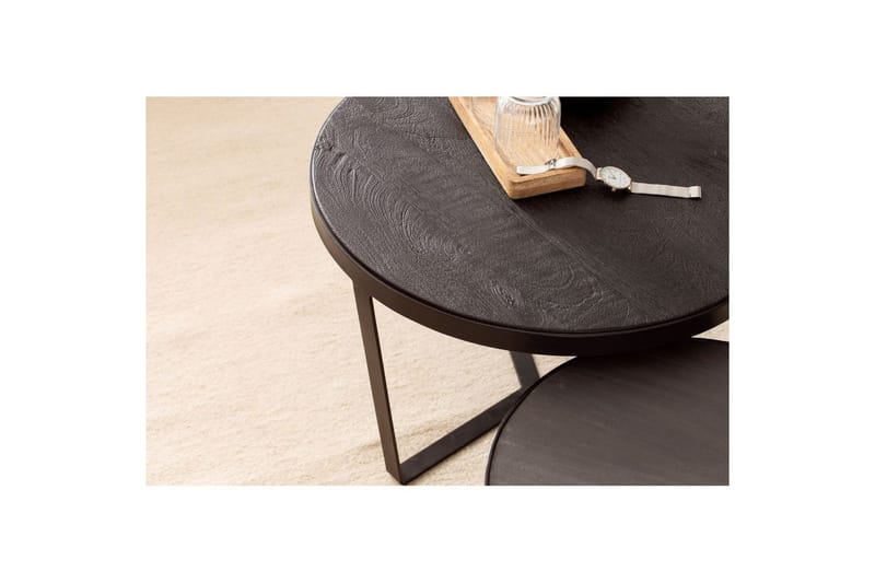 Sofabord Wohnling Sett med 2 runde i heltre og steinoptikk, design metallbase, landlig stil Svart, svart - Svart, svart - Møbler - Bord - Avlastningsbord & sidobord - Settbord