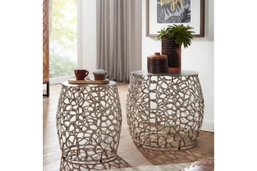 Sofabord Wohnling Sett med 2 støpt aluminium, rund, håndlaget, moderne loftstil Sølv - Sølv - Møbler - Bord - Avlastningsbord & sidobord - Settbord