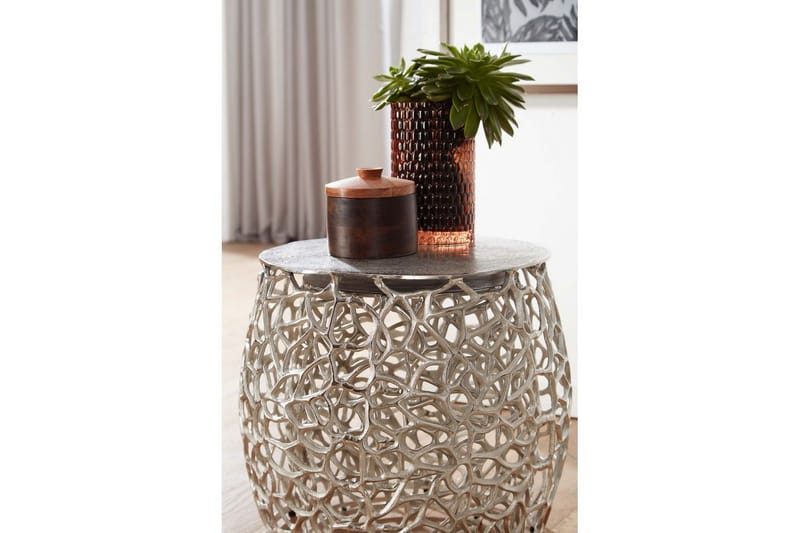 Sofabord Wohnling Sett med 2 støpt aluminium, rund, håndlaget, moderne loftstil Sølv - Sølv - Møbler - Bord - Avlastningsbord & sidobord - Settbord