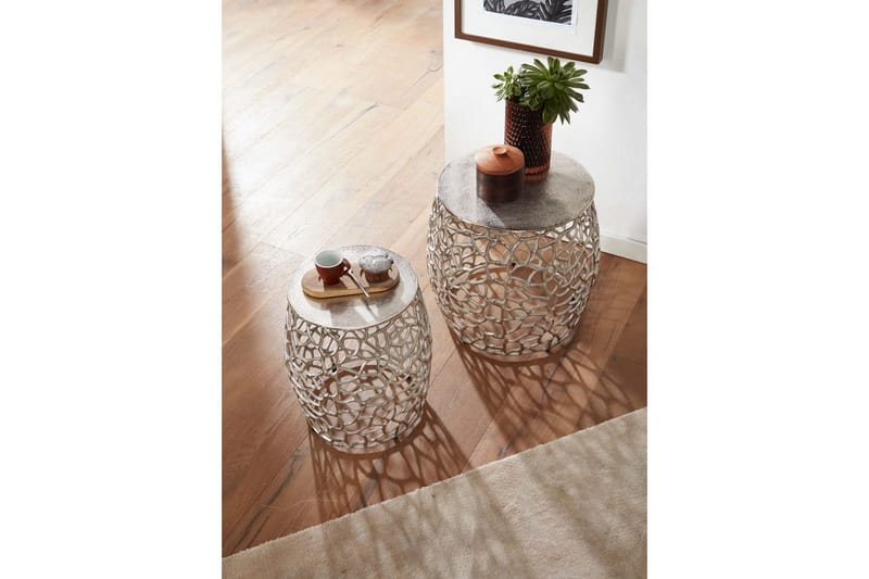 Sofabord Wohnling Sett med 2 støpt aluminium, rund, håndlaget, moderne loftstil Sølv - Sølv - Møbler - Bord - Avlastningsbord & sidobord - Settbord