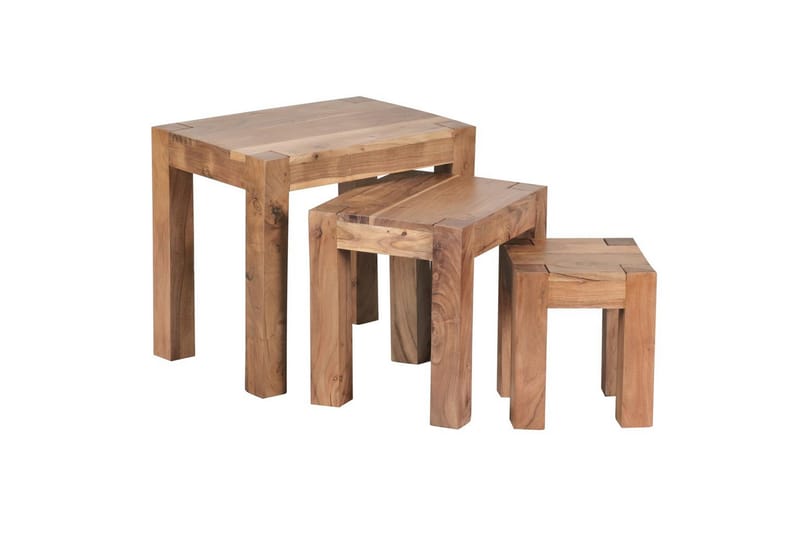 Sofabord Wohnling Sett med 3 bord i heltre, 4 bein, landlig stil Akasie - Akasie - Møbler - Bord - Avlastningsbord & sidobord - Settbord