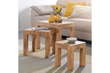 Sofabord Wohnling Sett med 3 bord i heltre, 4 bein, landlig stil Akasie - Akasie - Møbler - Bord - Avlastningsbord & sidobord - Settbord