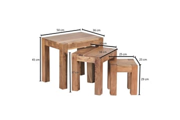 Sofabord Wohnling Sett med 3 bord i heltre, 4 bein, landlig stil Akasie - Akasie - Møbler - Bord - Avlastningsbord & sidobord - Settbord