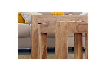 Sofabord Wohnling Sett med 3 bord i heltre, 4 bein, landlig stil Akasie - Akasie - Møbler - Bord - Avlastningsbord & sidobord - Settbord