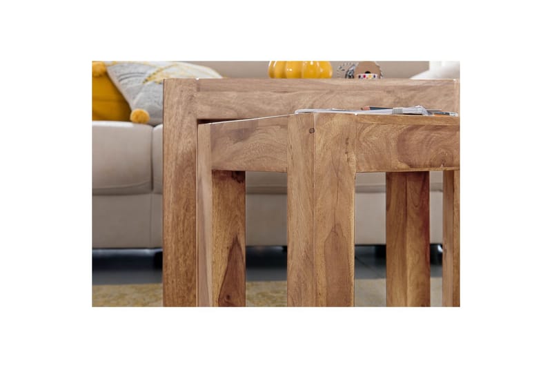 Sofabord Wohnling Sett med 3 bord i heltre, 4 bein, landlig stil Akasie - Akasie - Møbler - Bord - Avlastningsbord & sidobord - Settbord