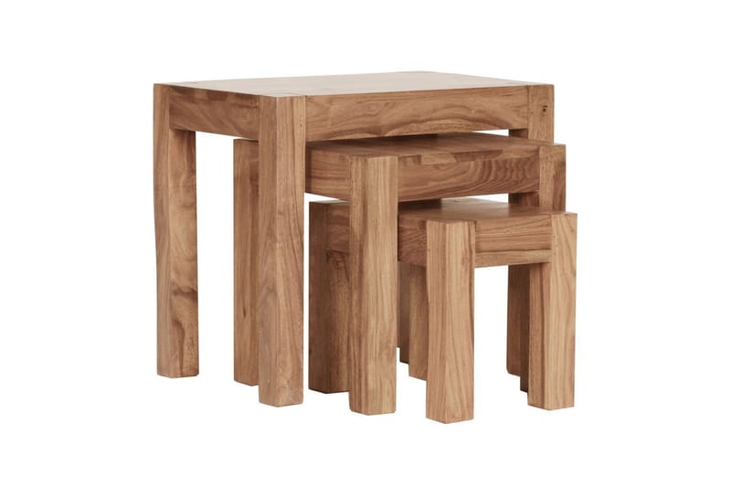Sofabord Wohnling Sett med 3 bord i heltre, 4 bein, landlig stil Akasie - Akasie - Møbler - Bord - Avlastningsbord & sidobord - Settbord