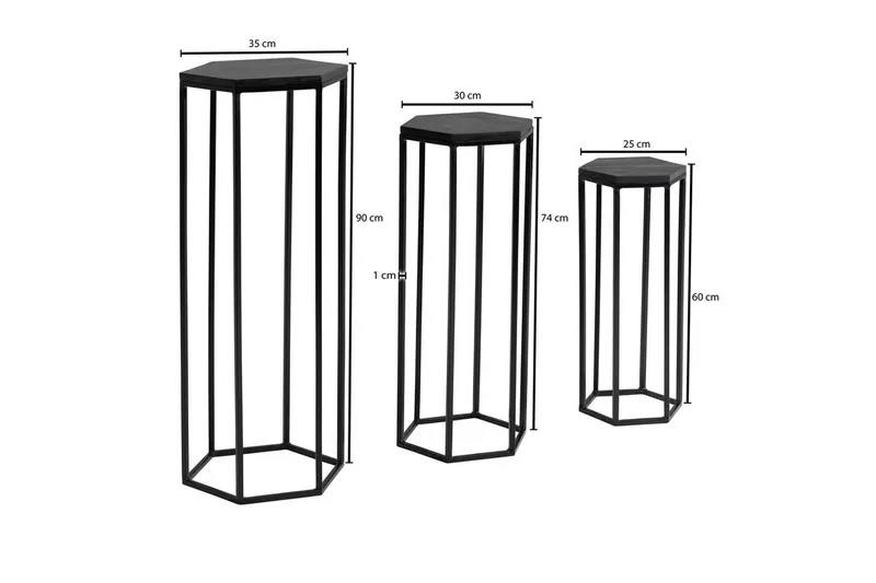 Sofabord Wohnling Sett med 3 massivt tre blomsterbord sett industriell - Møbler - Bord - Avlastningsbord & sidobord - Blomsterbord