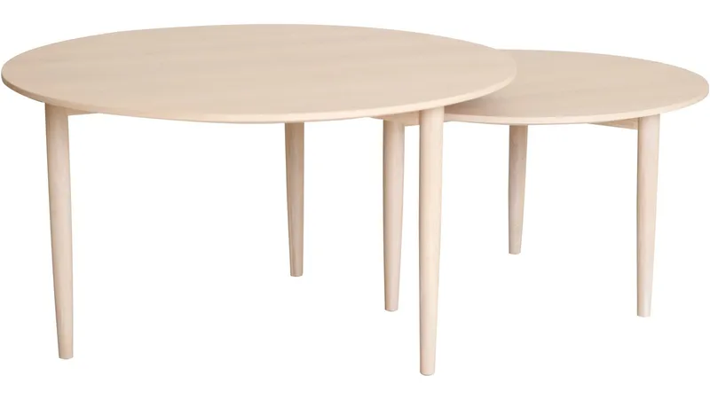 Sofabordsett Ravik Ø90/Ø70 cm, Hvitpigmentert