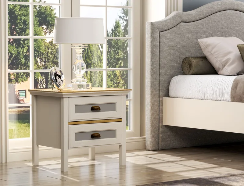 Solena Nattbord 60 cm - Krem, eik, grå - Møbler - Bord - Avlastningsbord & sidobord - Sengebord & nattbord