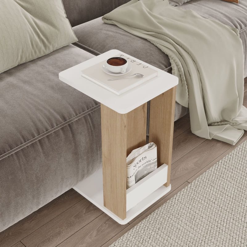 Solven Sidebord 32x42x55 cm - Eik og hvit - Møbler - Bord - Avlastningsbord & sidobord - Brettbord og småbord