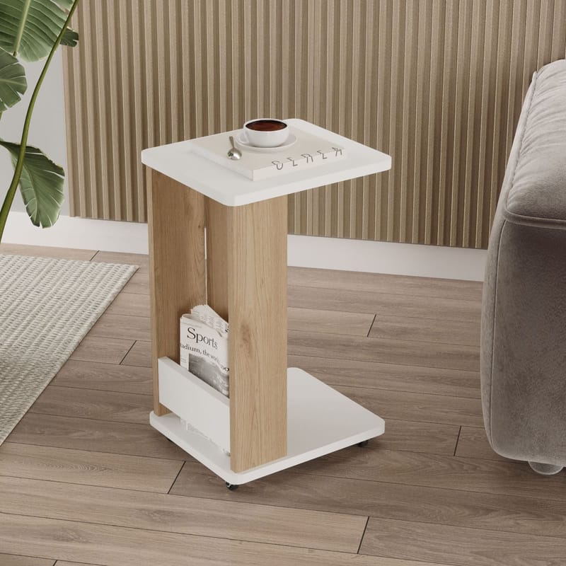 Solven Sidebord 32x42x55 cm - Eik og hvit - Møbler - Bord - Avlastningsbord & sidobord - Brettbord og småbord