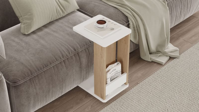 Solven Sidebord 32x42x55 cm - Eik og hvit - Møbler - Bord - Avlastningsbord & sidobord - Brettbord og småbord