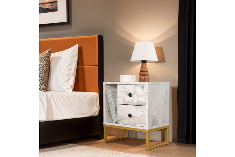 Sonali Nattbord 45 cm - Marmor/Gull - Møbler - Bord - Avlastningsbord & sidobord - Sengebord & nattbord